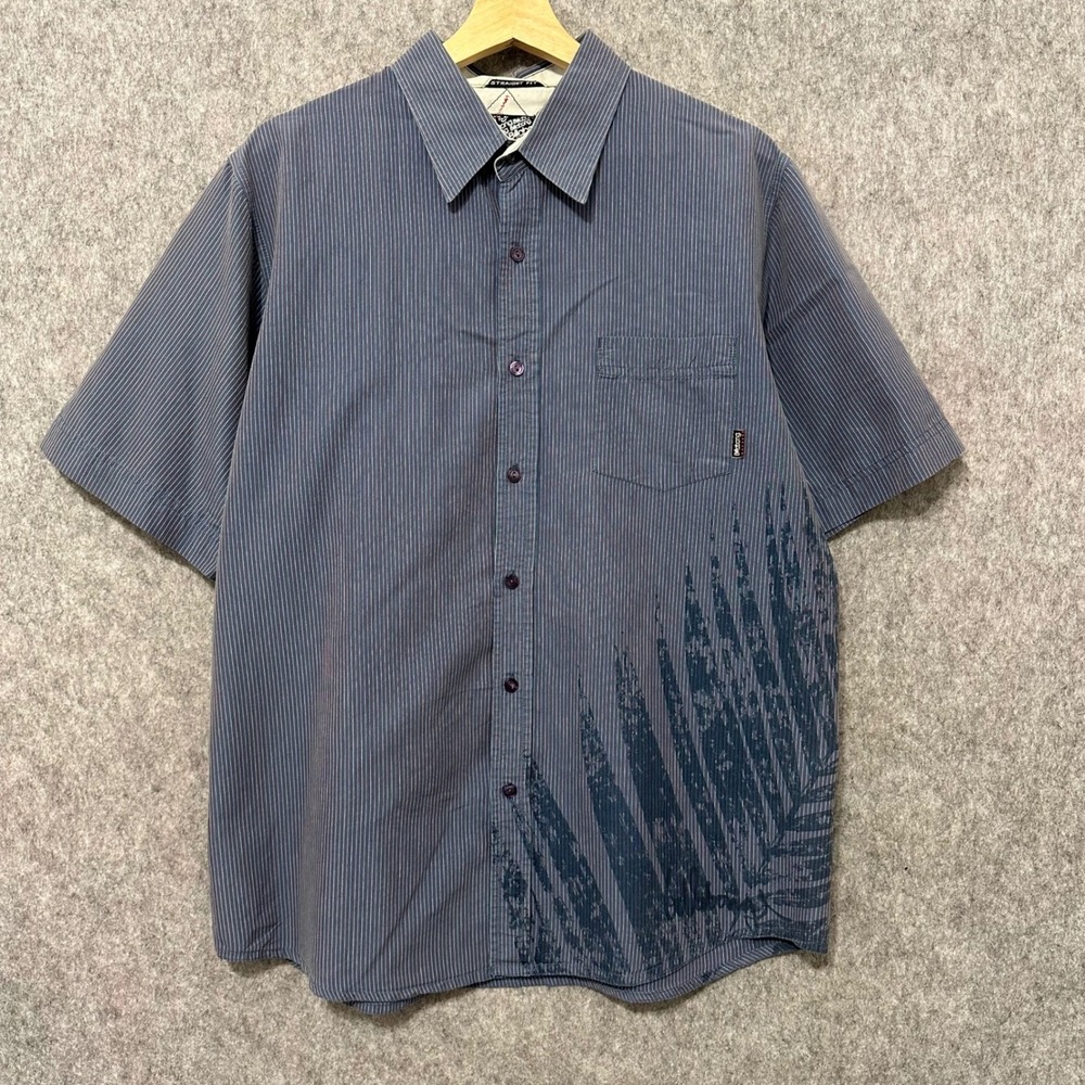 Vintage Billabong Mens Short Sleeve Button‎ Down Shirt Blue Stripe Palm Sz M